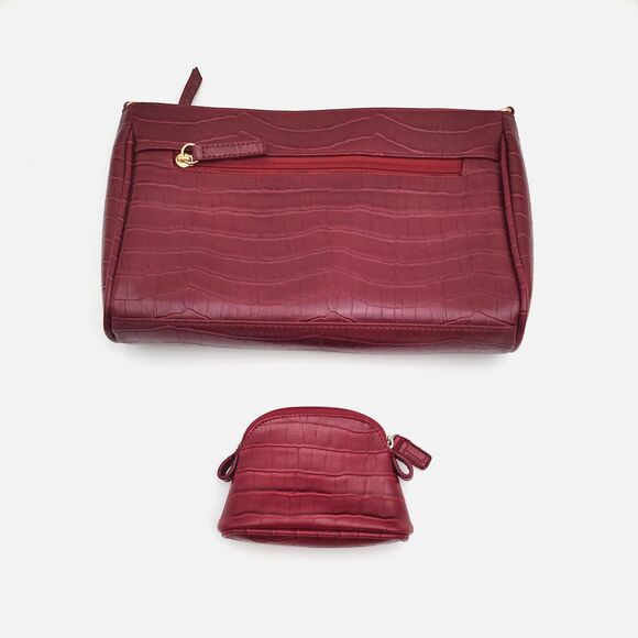 Red Clutch MATCHING SET Faux Leather Alligator Gold Hardware w/ Coin Purse EUC - Picture 2 of 13